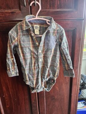 Baby B'gosh Green Plaid Button-Front Long-Sleeve Bodysuit Shirt